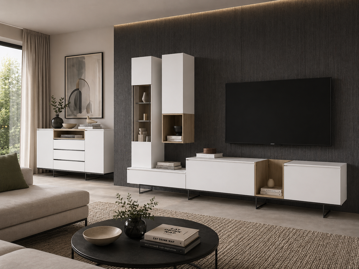 Mueble bajo y panelado de salón